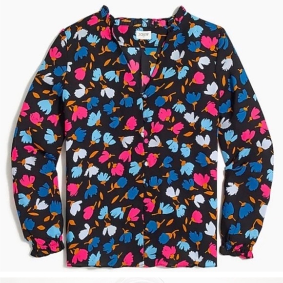 J Crew Factory Printed Ruffle Long Sleeve Blouse - Picture 1 of 6